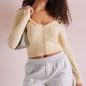 Beverly and Beck Sabrina Ruffle Trim Cardigan Yellow - XS